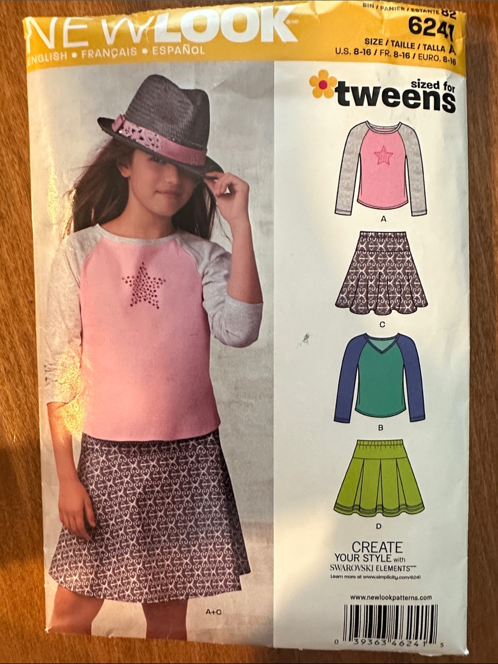 New Look Tween Pink Raglan Top with Gray Sleeves and Printed Skirt